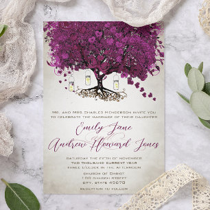 Mason Jar Sangria Heart Leaf Firefly Tree Wedding Kaart