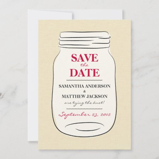 Mason Jar Save the Date Cards - Red (Voorkant)