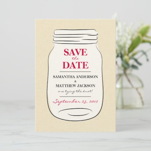 Mason Jar Save the Date Cards - Red (Staand voorkant)