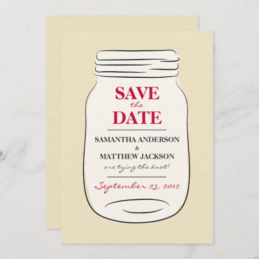 Mason Jar Save the Date Cards - Red (Voorkant / Achterkant)