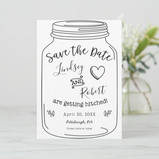 Mason Jar Save the Date Kaart (Staand voorkant)