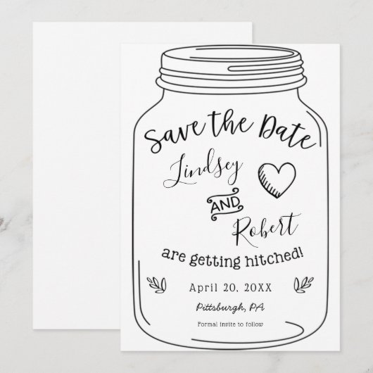 Mason Jar Save the Date Kaart (Voorkant / Achterkant)