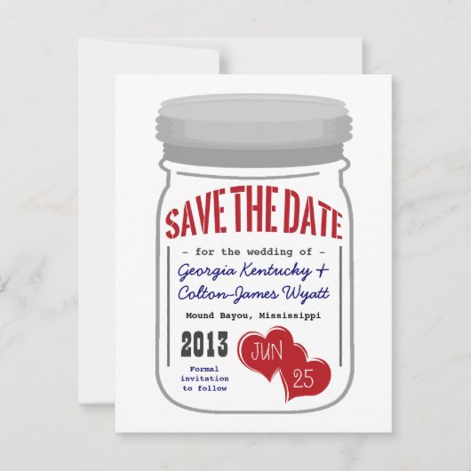 Mason Jar Save the Date Red White Blue (Voorkant)
