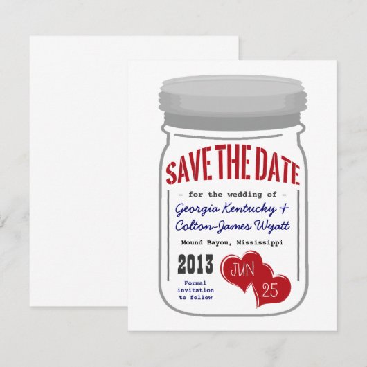 Mason Jar Save the Date Red White Blue (Voorkant / Achterkant)