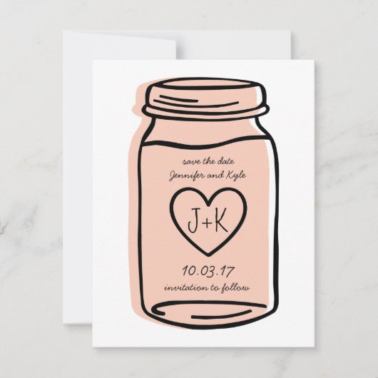 Mason jar save the date - roze (Voorkant)