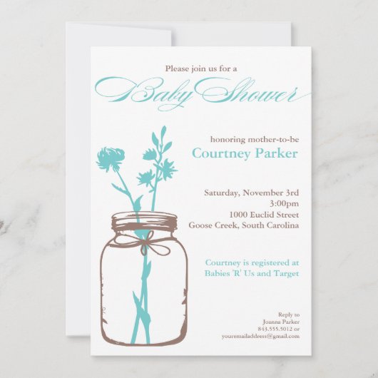 Mason Jar Shower Invitation (blauw) Kaart (Voorkant)