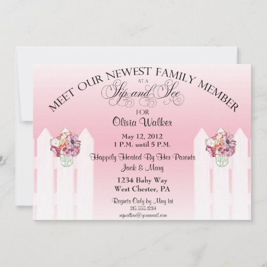 Mason Jar Sip en See Baby Girl Invitation Kaart (Voorkant)