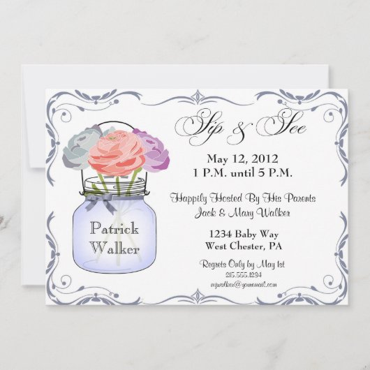 Mason Jar Sip en See Boy Invitation Kaart (Voorkant)