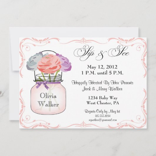 Mason Jar Sip en See Girl Invitation Kaart (Voorkant)