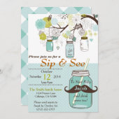Mason Jar Sip & See Baby Invitation Kaart (Voorkant / Achterkant)