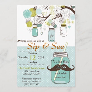 Mason Jar Sip & See Baby Invitation Kaart