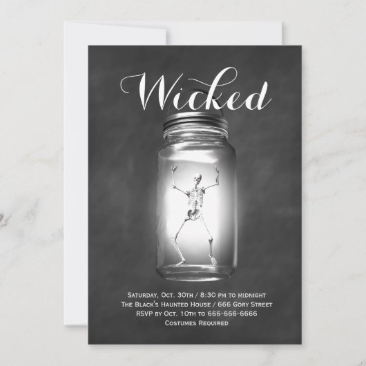 Mason Jar Skeleton Halloween Invitation Kaart (Voorkant)