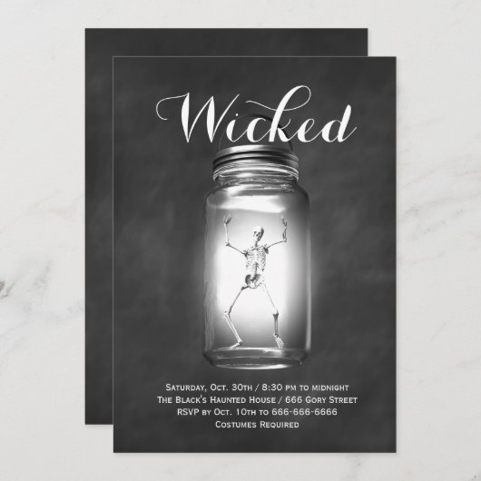 Mason Jar Skeleton Halloween Invitation Kaart (Voorkant / Achterkant)