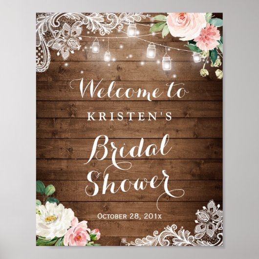 Mason Jar Slingerlichten Bloem Bruids Bruiloft Bor Poster (Voorkant)