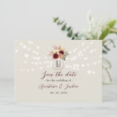 Mason Jar Slingerlichten Bruiloft Save The Date (Staand voorkant)