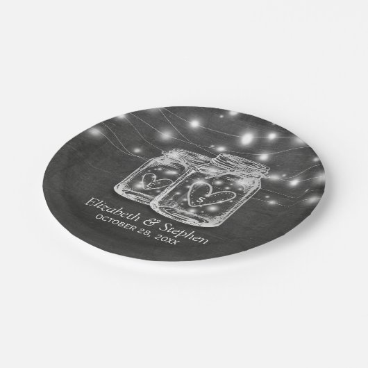 Mason Jar Slingerlichten Krijtbord Trouw Shower Papieren Bordje (Gekanteld)