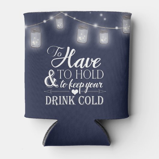 Mason Jar Slingerlichten Marineblauw Bruiloft Blikjeskoeler (Voorkant)