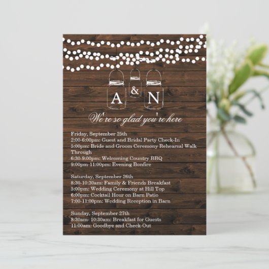 Mason Jar Snoer Licht WEEKEND ITINERARY Kaart (Staand voorkant)