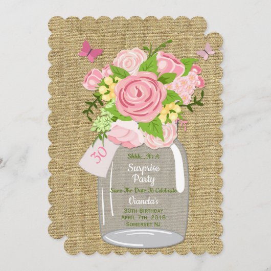 Mason Jar sparen de Uitnodiging van de Datum (Voorkant / Achterkant)