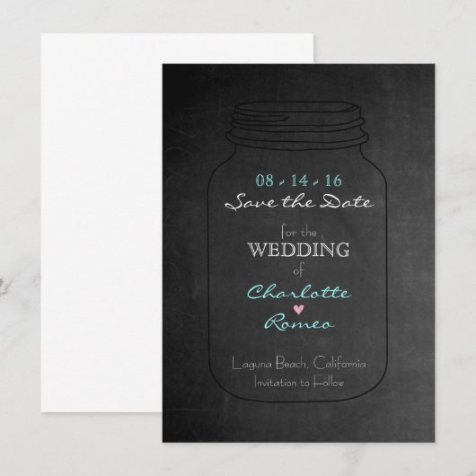 Mason Jar sparen de Uitnodiging van de Datum (Voorkant / Achterkant)