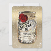 Mason Jar Sparkle Lights & Red Rose Sweet 16 Kaart (Voorkant)