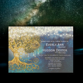 Mason Jar Sprookje Blauw Opulentie & Gouden Bruilo Kaart