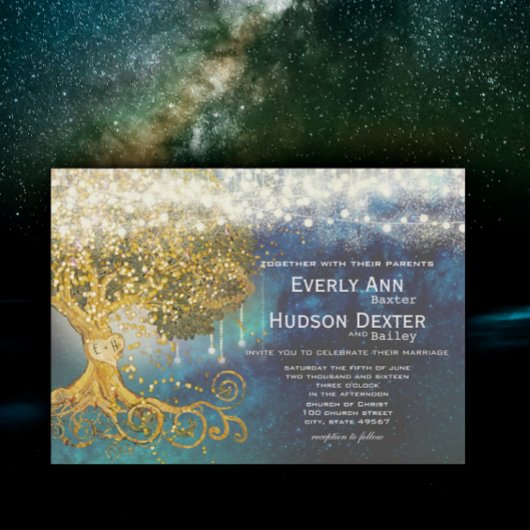 Mason Jar Sprookje Blauw Opulentie & Gouden Bruilo Kaart