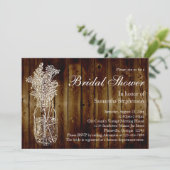 Mason Jar Stamp/Dark Wood Bridal Shower Uitnodigin Kaart (Staand voorkant)