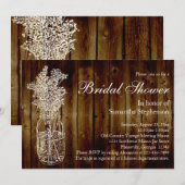 Mason Jar Stamp/Dark Wood Bridal Shower Uitnodigin Kaart (Voorkant / Achterkant)