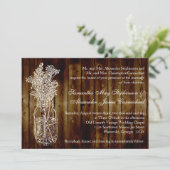 Mason Jar Stamp/Dark Wood Plank bruiloft uitnodigi Kaart (Staand voorkant)