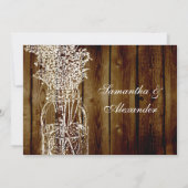 Mason Jar Stamp/Dark Wood Plank bruiloft uitnodigi Kaart (Achterkant)