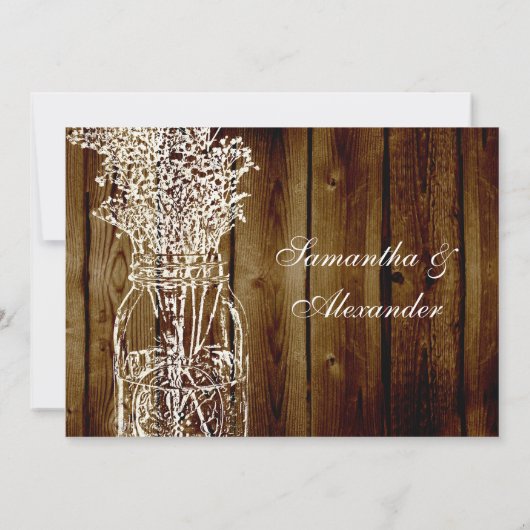 Mason Jar Stamp/Dark Wood Plank bruiloft uitnodigi Kaart (Achterkant)