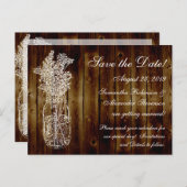 Mason Jar Stamp/Dark Wood Save the Date Aankondigingskaart (Voorkant / Achterkant)