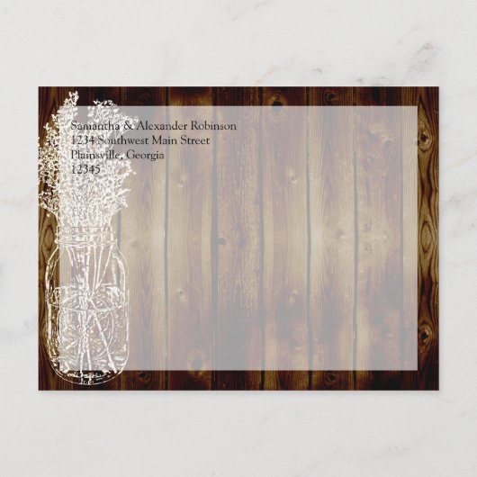 Mason Jar Stamp/Dark Wood Save the Date Aankondigingskaart (Achterkant)
