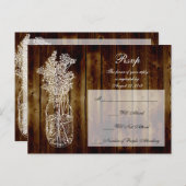 Mason Jar Stamp RSVP op Dark Wood Plank Uitnodiging Briefkaart (Voorkant / Achterkant)