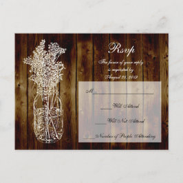Mason Jar Stamp RSVP op Dark Wood Plank Uitnodiging Briefkaart