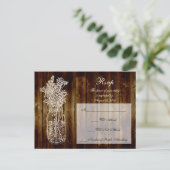 Mason Jar Stamp RSVP op Dark Wood Plank Uitnodiging Briefkaart (Staand voorkant)