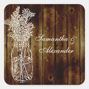 Mason Jar Stamp/Wood Plank Envelope Seal of Favor Vierkante Sticker