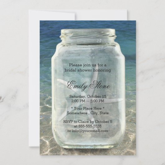 Mason Jar & Starfish Summer Beach Vrijgezellenfees Kaart (Voorkant)