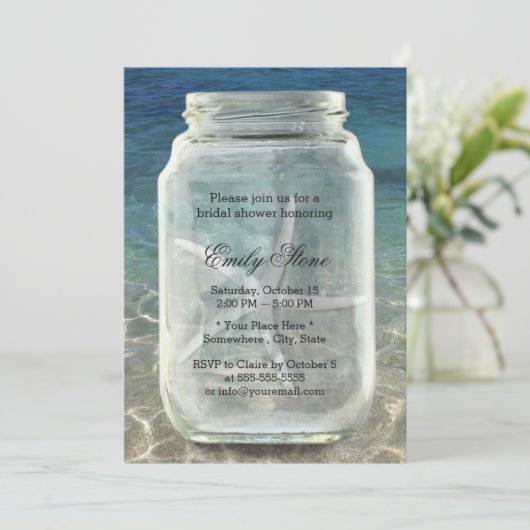 Mason Jar & Starfish Summer Beach Vrijgezellenfees Kaart (Staand voorkant)