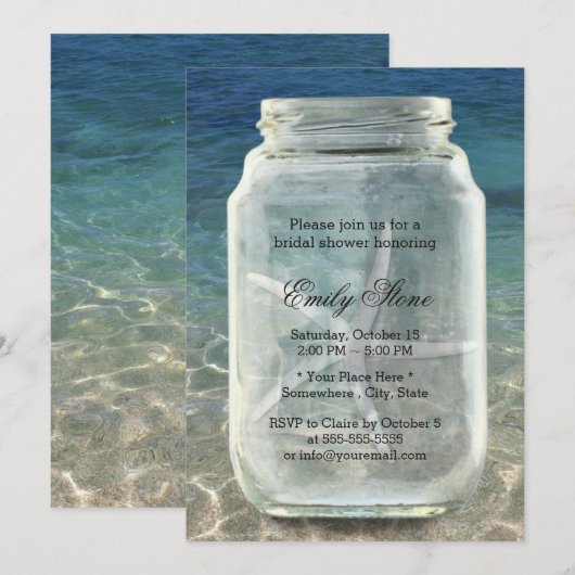 Mason Jar & Starfish Summer Beach Vrijgezellenfees Kaart (Voorkant / Achterkant)