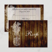 Mason Jar-stempel RSVP op donkere houten plank Kaartje (Voorkant / Achterkant)
