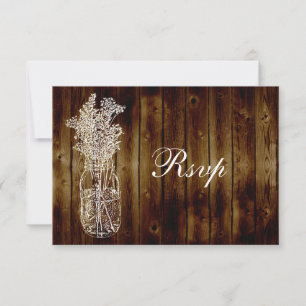Mason Jar Stempel RSVP op Donkere Houten Plank Kaartje