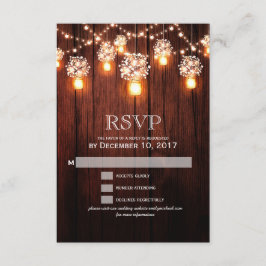 Mason jar string licht houten bruiloft RSVP