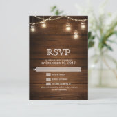 Mason jar string licht houten bruiloft RSVP (Staand voorkant)