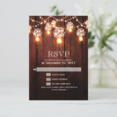 Mason jar string licht houten bruiloft RSVP Kaartje (Staand voorkant)