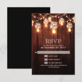 Mason jar string licht houten bruiloft RSVP Kaartje (Voorkant / Achterkant)