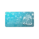 Mason Jar String Light Blue Floral Wedding Address Etiket (Voorkant)
