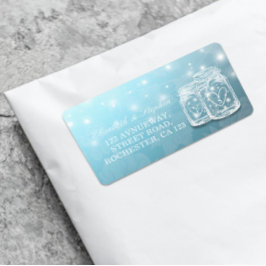 Mason Jar String Light Blue Floral Wedding Address Etiket