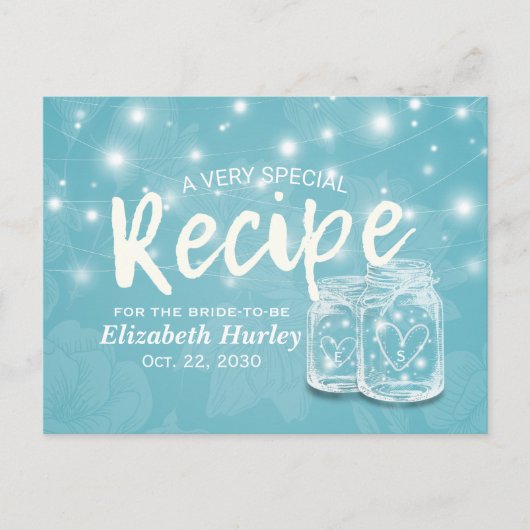 Mason Jar String Light Floral Vrijgezellenfeest Re Uitnodiging Briefkaart (Voorkant)